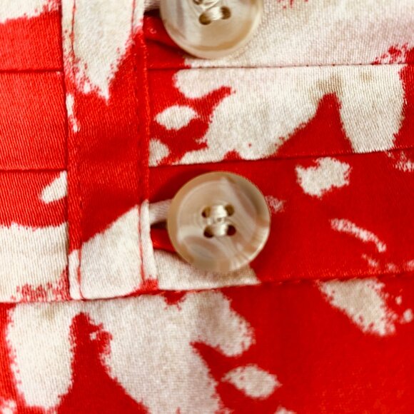 Red Floral Pencil Skirt Above Knee Boho Buttons Back Slit Beige Size 8 LOFT - Picture 4 of 13